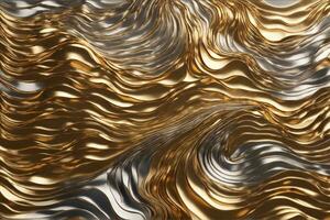 metal ondulado fundo, metálico ondulado fundo, ouro metálico líquido papel de parede, líquido metal fundo, ai generativo foto