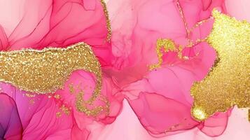 design de tinta de álcool elegante rosa pastel com glitter dourado foto
