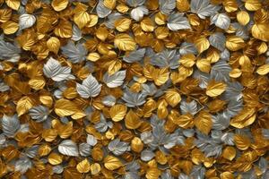 dourado folhas fundo, ouro folhas fundo, folhas papel de parede, folhas padrão, folhas fundo, luxo fundo, ai generativo foto