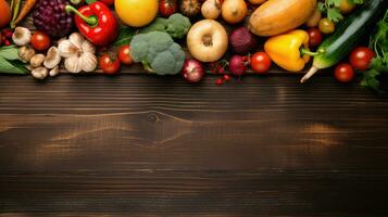 Fazenda quadro, Armação Comida fresco topo Visão ai gerado foto