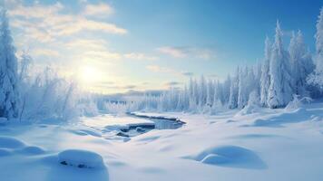 inverno país das maravilhas a sereno beleza do Nevado paisagens, ai generativo foto