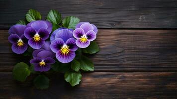 amor-perfeito flor em uma madeira fundo com cópia de espaço, ai generativo foto