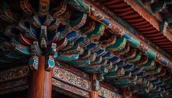 ornamentado Dragão pavilhão cobertura telha dentro Pequim gerado de ai foto