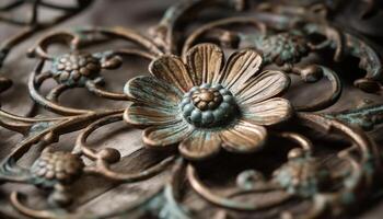 elegante Antiguidade metal lembrança com ornamentado floral padronizar gerado de ai foto
