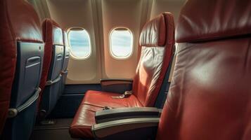 a assento dentro a avião e janela Visão ai generativo foto