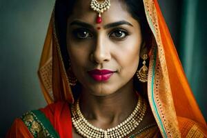 lindo indiano mulher vestindo tradicional jóias. gerado por IA foto