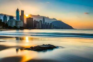 a cidade Horizonte às pôr do sol dentro Hong. gerado por IA foto