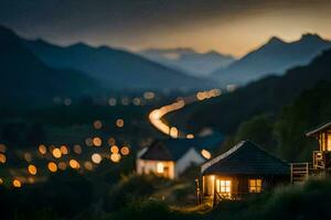 foto papel de parede a céu, montanhas, luzes, a noite, a montanhas, a noite céu,. gerado por IA