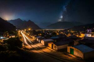 a leitoso caminho sobre uma Cidade às noite. gerado por IA foto