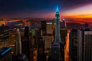 a Império Estado construção é visto às pôr do sol. gerado por IA foto