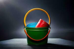 uma balde com dois colorida baldes dentro isto. gerado por IA foto