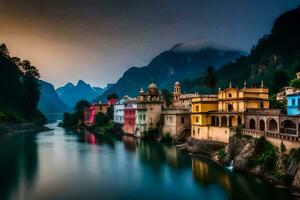 a lindo Cidade do rishikesh, Índia. gerado por IA foto