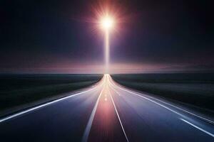 uma grandes estrada com uma brilhante luz brilhando baixa em isto. gerado por IA foto