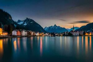 a Cidade do Hallstatt, Áustria, às crepúsculo. gerado por IA foto