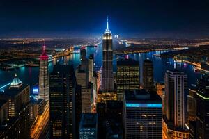 a cidade do Novo Iorque às noite. gerado por IA foto