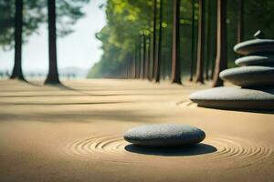 uma zen jardim dentro a floresta. gerado por IA foto