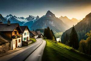 a estrada para a Alpes. gerado por IA foto