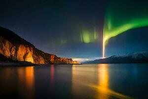 a aurora boreal sobre a lago. gerado por IA foto