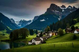 a Vila do Alpbach, Suíça. gerado por IA foto