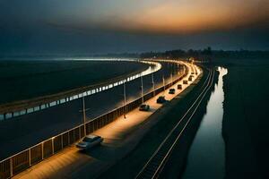 uma grandes exposição foto do uma rodovia às noite. gerado por IA