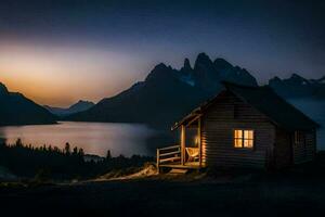 a cabine dentro a montanhas. gerado por IA foto