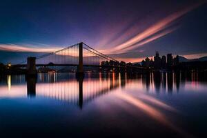 a cidade Horizonte é refletido dentro a água. gerado por IA foto