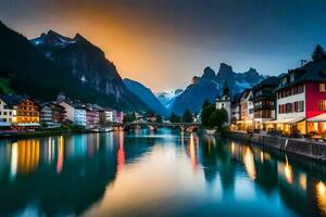 a lindo Cidade do lauterbrunnen, Suíça. gerado por IA foto