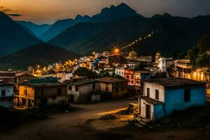 foto papel de parede a céu, montanhas, a cidade, a Vila, a montanhas, a cidade,. gerado por IA