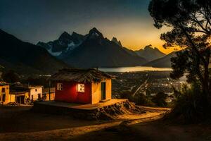 a pôr do sol dentro Peru. gerado por IA foto