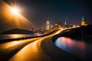 uma grandes exposição foto do a san francisco Horizonte às noite. gerado por IA