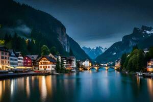 a Cidade do Hallstatt, Áustria. gerado por IA foto