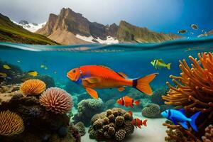 a embaixo da agua mundo do a coral recife. gerado por IA foto