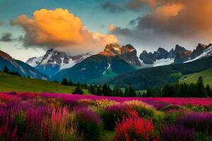 a flores do a Alpes, Itália. gerado por IA foto