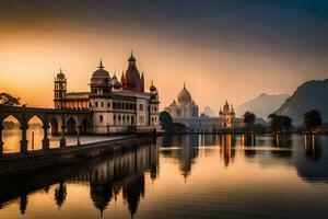 a lindo cidade do Délhi às nascer do sol. gerado por IA foto