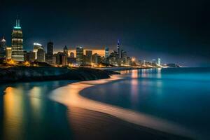 a Chicago Horizonte às noite. gerado por IA foto