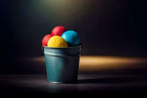 Páscoa ovos dentro uma balde. gerado por IA foto