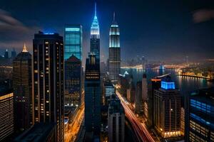 a cidade Horizonte às noite com luzes sobre. gerado por IA foto