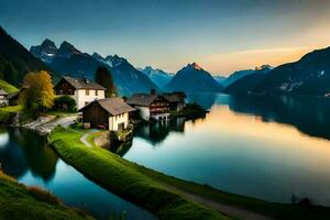 a casa em a lago. gerado por IA foto