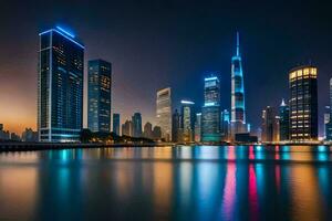 a cidade Horizonte às noite dentro dubai. gerado por IA foto