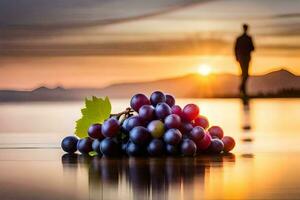 foto papel de parede a céu, água, pôr do sol, uvas, homem, pôr do sol, pôr do sol hd papel de parede. gerado por IA