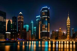 a cidade Horizonte às noite dentro dubai. gerado por IA foto