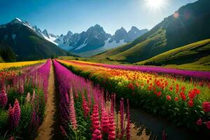 lindo flores dentro a montanhas. gerado por IA foto