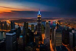 a cidade Horizonte às crepúsculo dentro Novo Iorque. gerado por IA foto