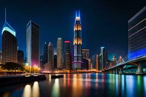 a Chicago Horizonte às noite. gerado por IA foto