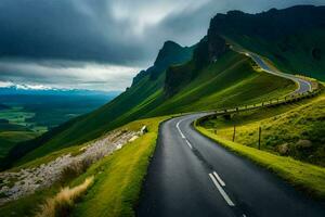 a estrada para a montanhas. gerado por IA foto