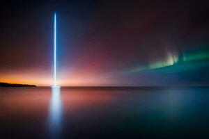uma grandes exposição fotografia do a aurora boreal sobre a oceano. gerado por IA foto