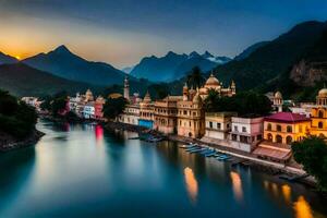 a cidade do rishikesh, Índia. gerado por IA foto