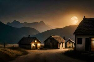 foto papel de parede a céu, montanhas, lua, a Vila, a lua, a Vila, o. gerado por IA