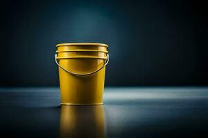 uma amarelo balde em uma Sombrio fundo. gerado por IA foto