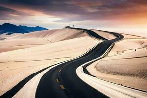 uma grandes estrada dentro a deserto. gerado por IA foto